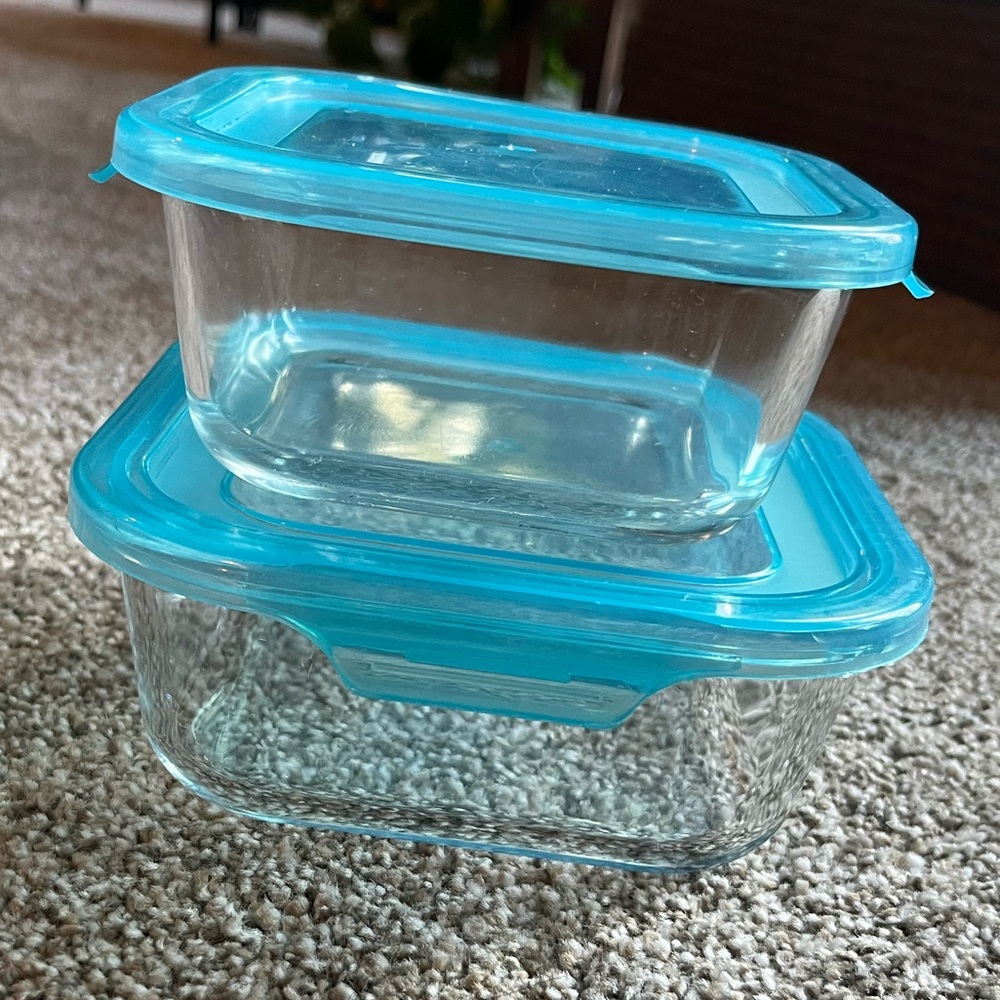 Glass square containers with seal proof lids. Perfect for leftovers.